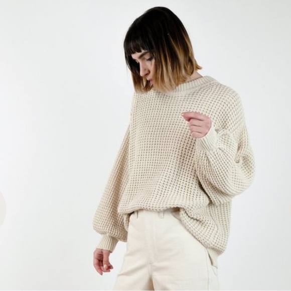Micaela Greg Sweaters - Micaela Greg Waffle Knit Sweater in Salt Cotton Linen Size Medium